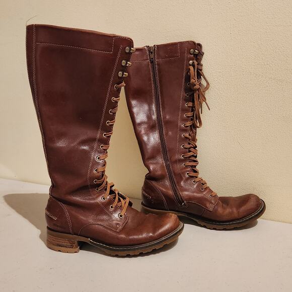 Sebago Cognac Brown Women's Sz 5 Saranac Tall Lace Waterproof Boots B43180 - Picture 1 of 8